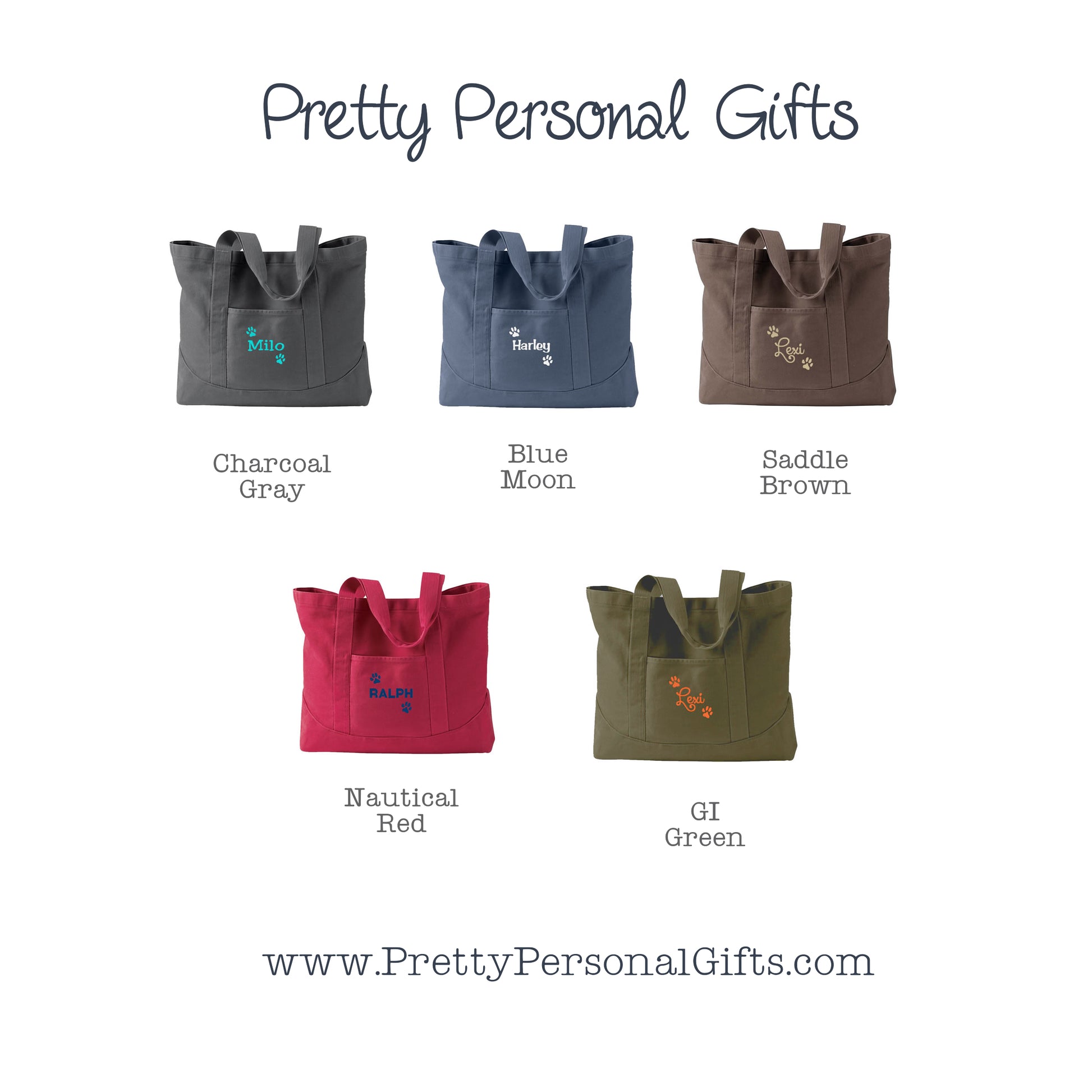 Dog Paw Tote Bag Color Chart