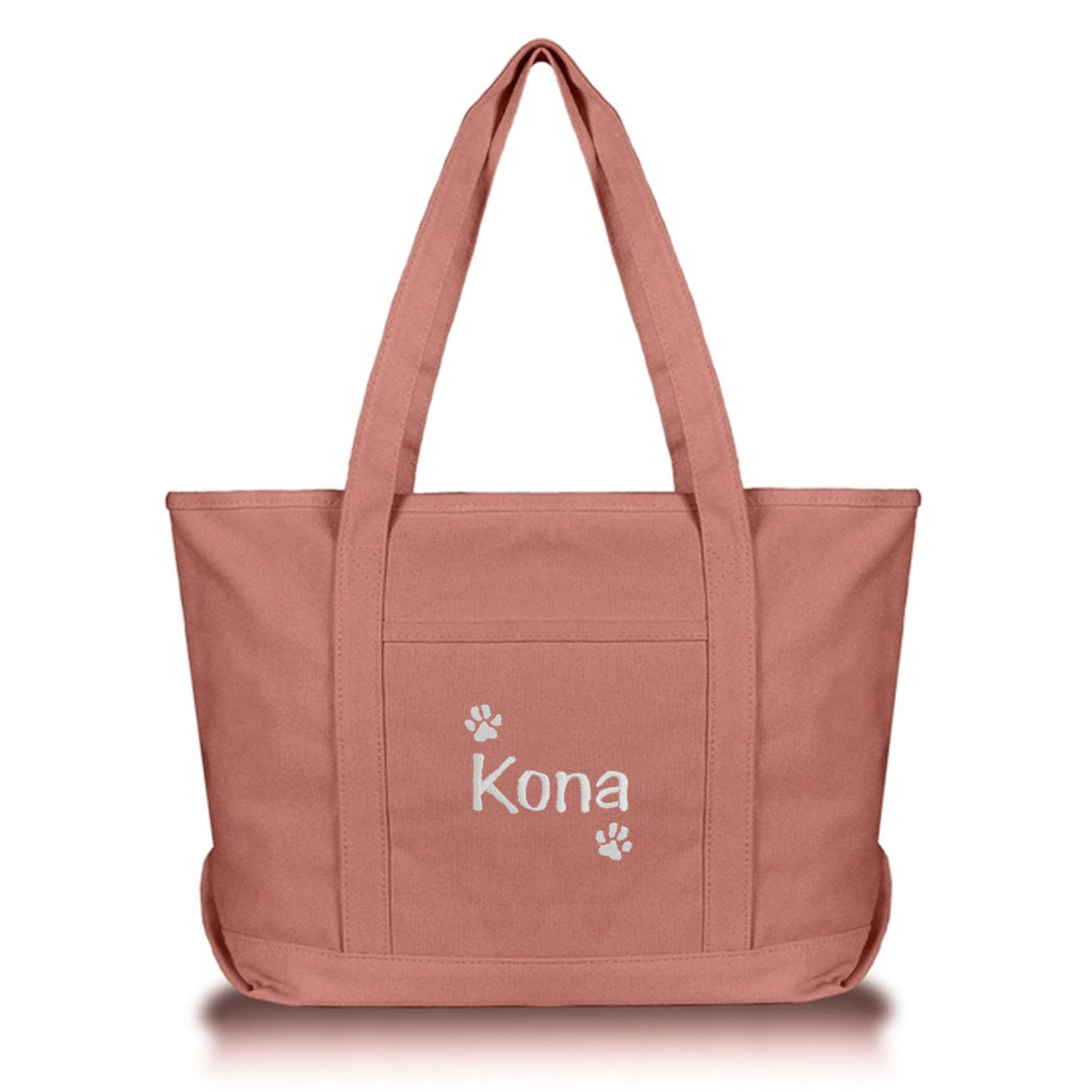 Dusty Rose Tote Bag with Dog name and dog paws embroidered