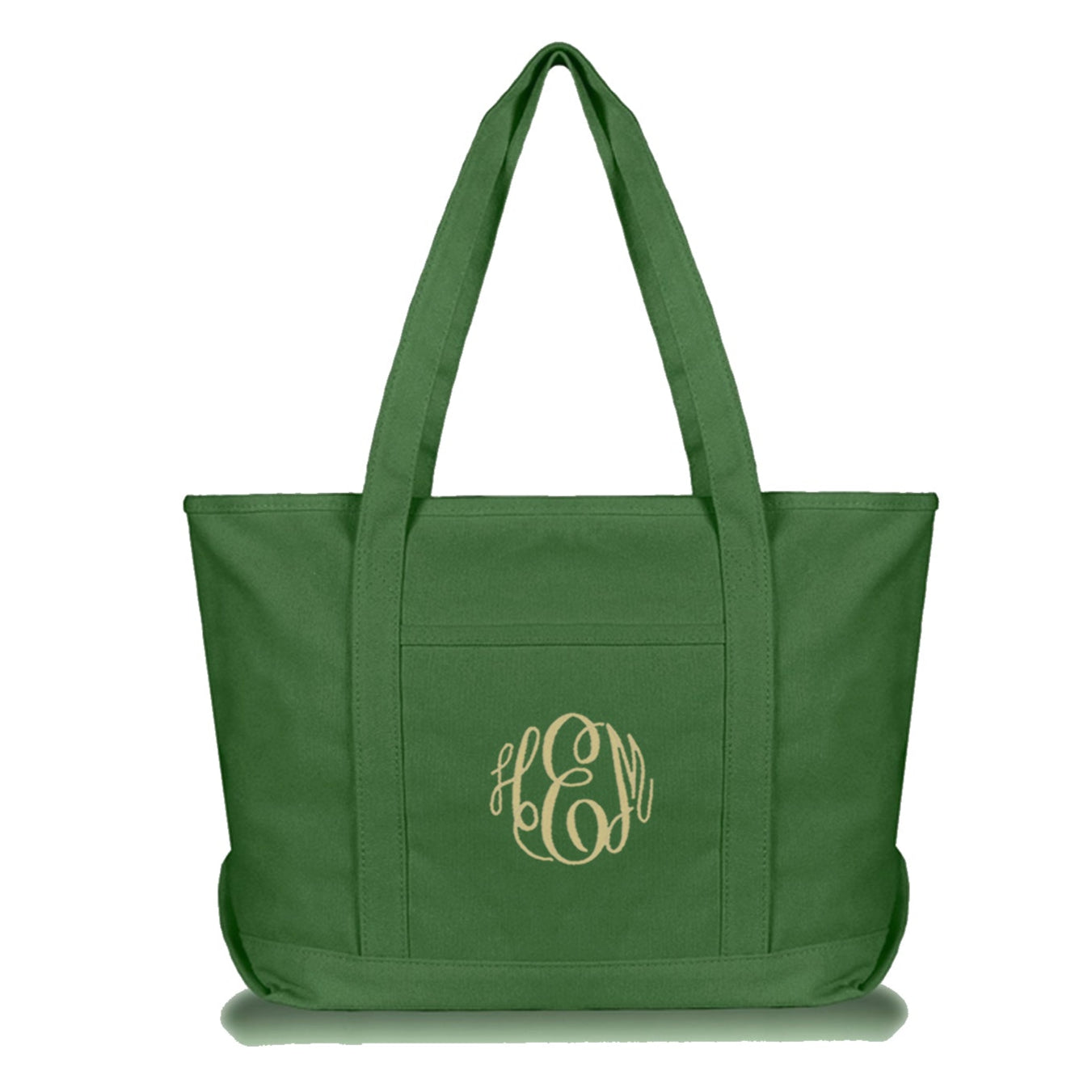 Green Canvas Tote Bag with Embroidered Monogram