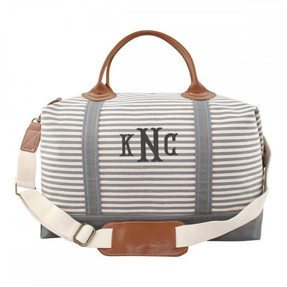 canvas weekender bag with embroidered monogram