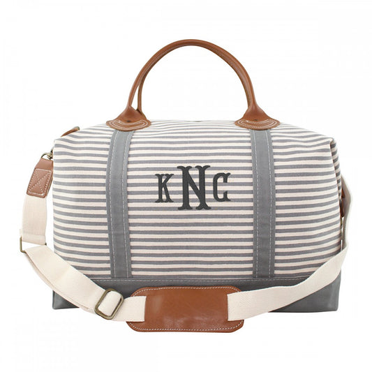 canvas weekender bag with embroidered monogram