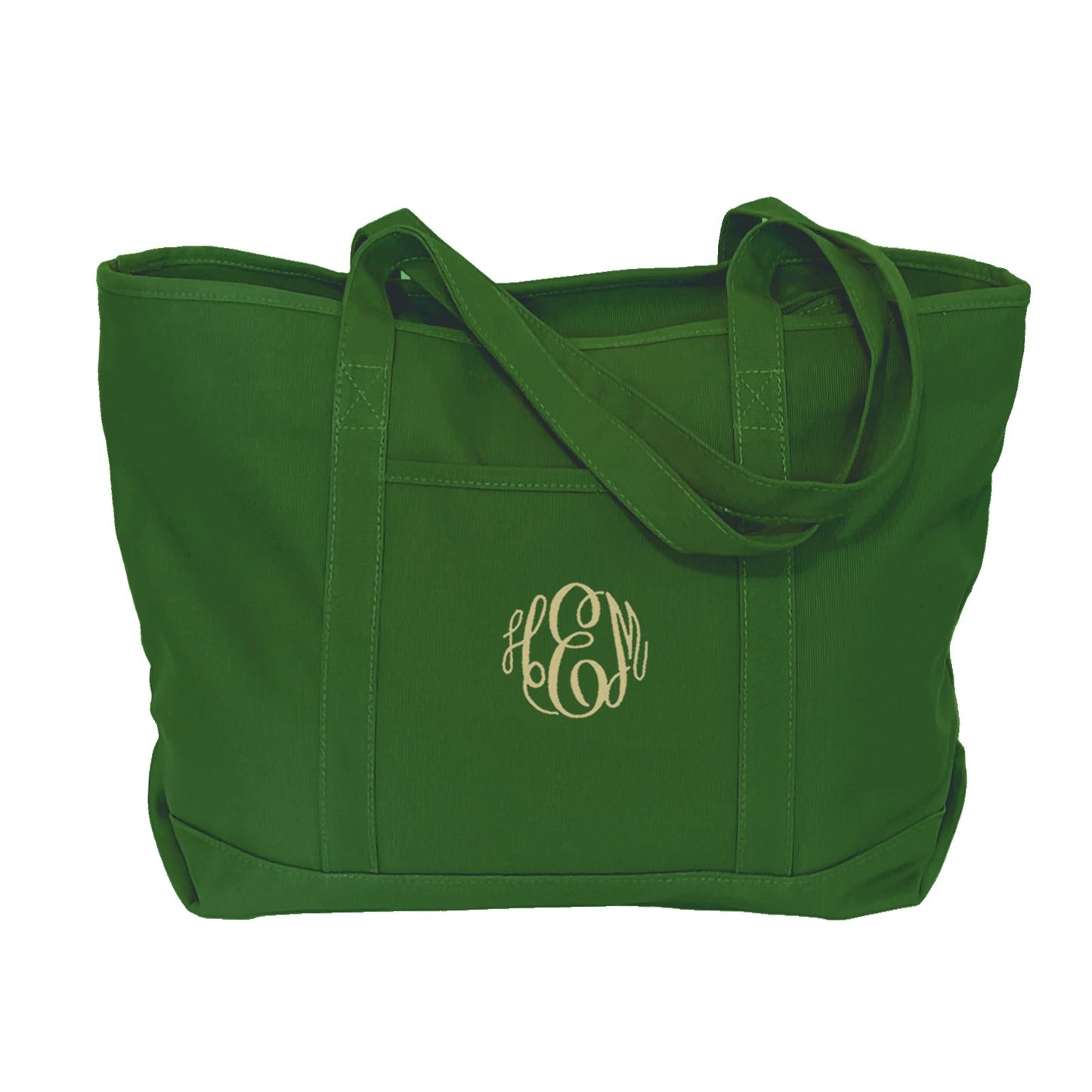 green canvas tote bag monogrammed