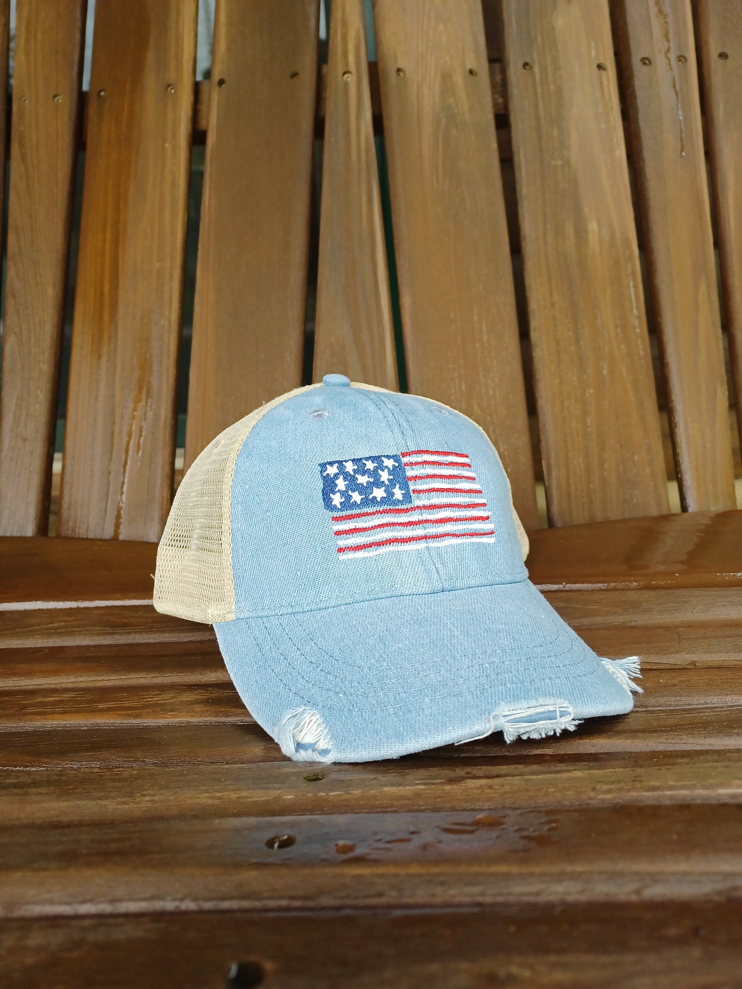 American Flag Distressed Trucker Hat