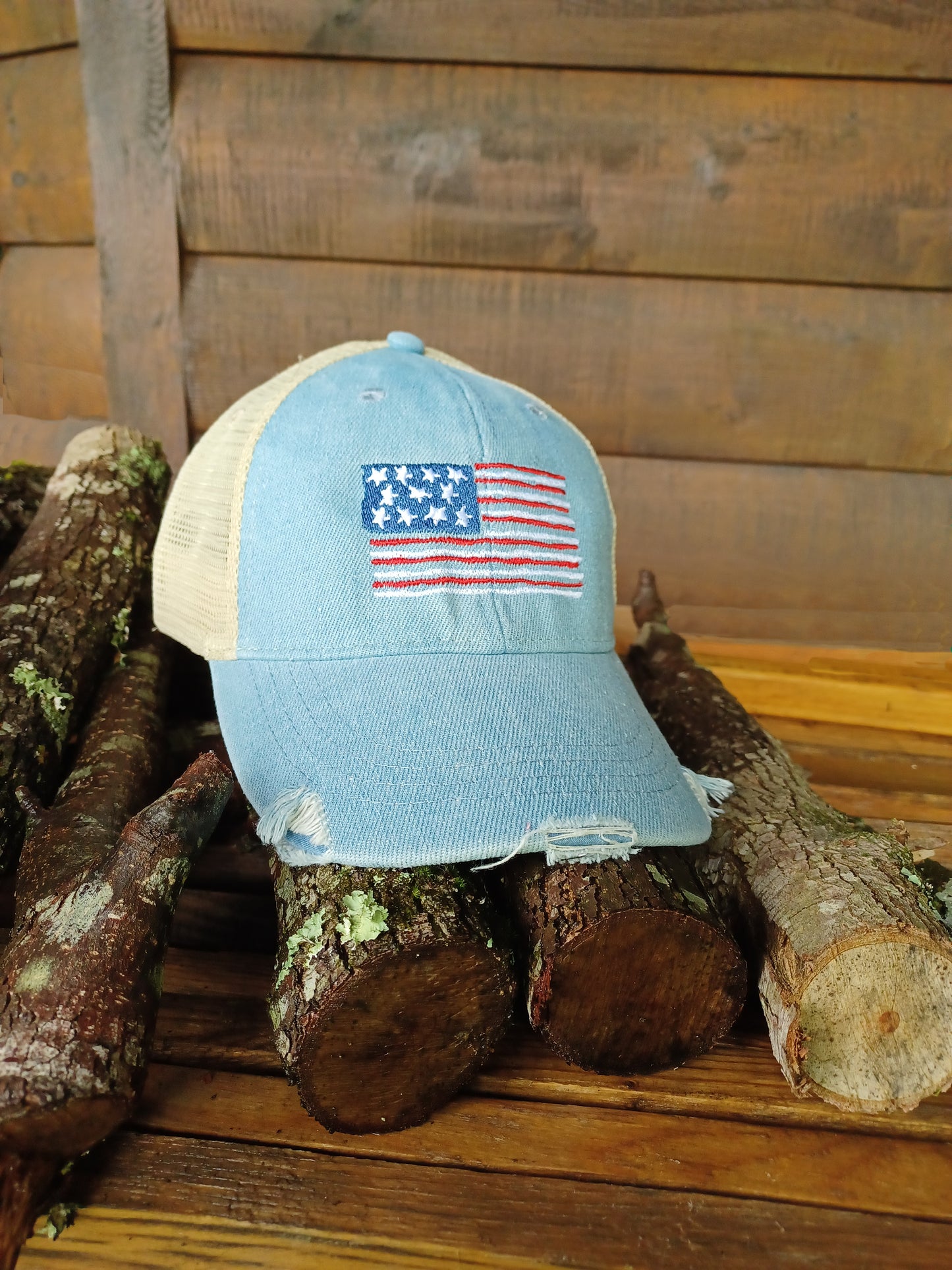 American Flag Distressed Trucker Hat