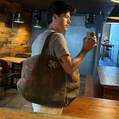 personalized waxed canvas tote bag 
