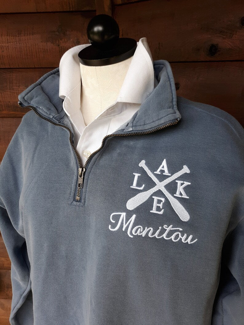 Comfort Colors Quarter Zip Pullover Sweatshirt with Any Lake Name