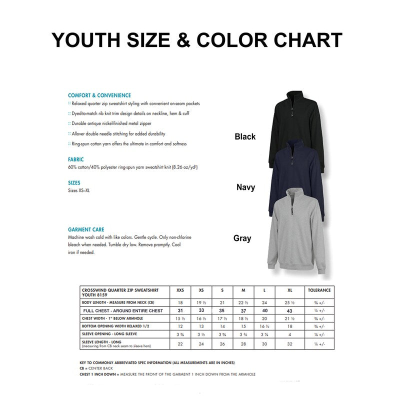 Youth Size Charles River Apparel Crosswind Quarter Zip Pullover with Embroidered Monogram