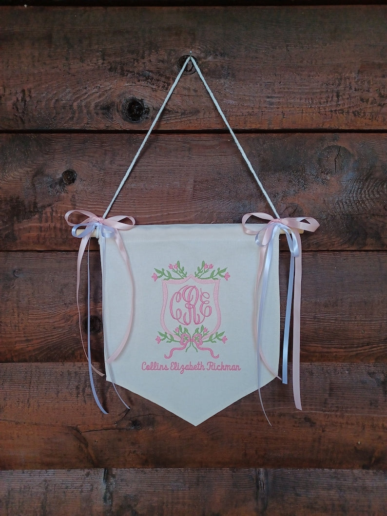 Baby Banner with Floral Monogram Crest