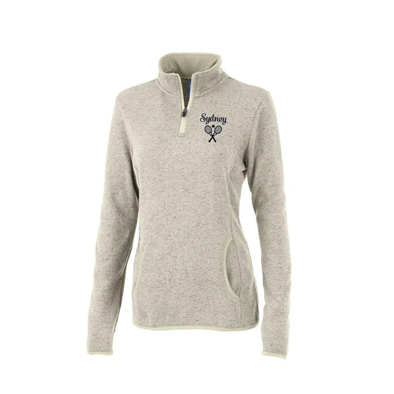 Ladies Tennis Charles River Apparel Heathered Sweater Fleece 1/4 Zip Pullover