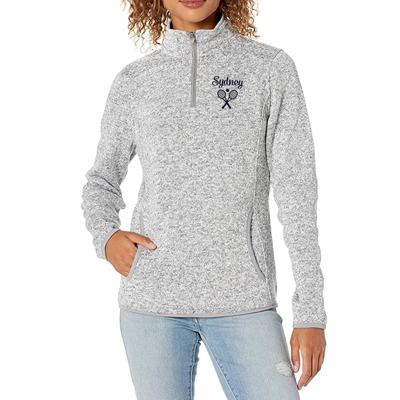 Ladies Tennis Charles River Apparel Heathered Sweater Fleece 1/4 Zip Pullover