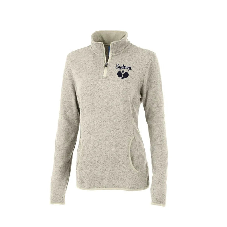 Ladies Pickleball Charles River Apparel Heathered Sweater Fleece 1/4 Zip Pullover