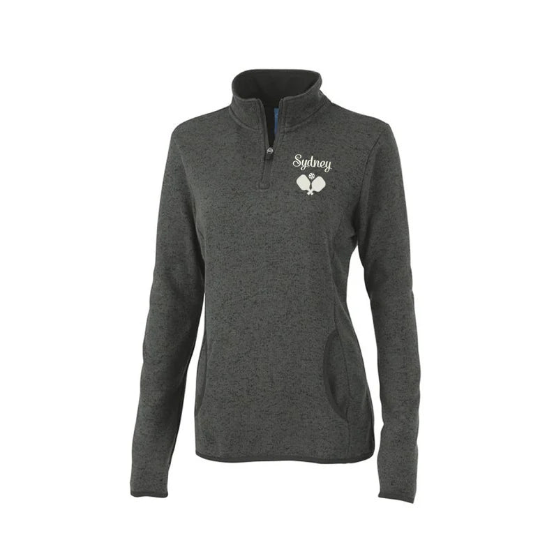 Ladies Pickleball Charles River Apparel Heathered Sweater Fleece 1/4 Zip Pullover