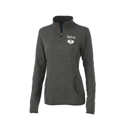 Ladies Pickleball Charles River Apparel Heathered Sweater Fleece 1/4 Zip Pullover