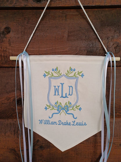 Baby Banner with Floral Monogram Crest