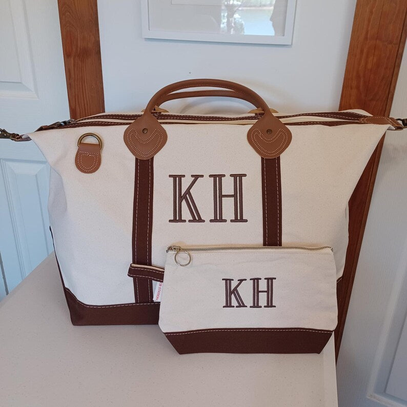 Personalized Weekender Duffel Bag with Matching Cosmetic Bag