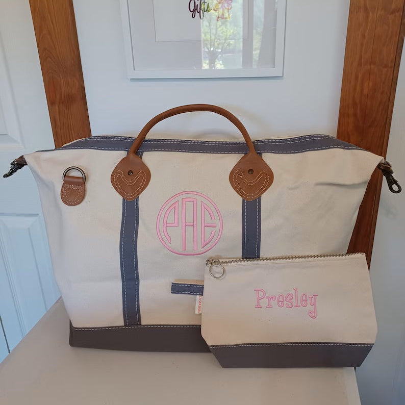 Personalized Weekender Duffel Bag with Matching Cosmetic Bag