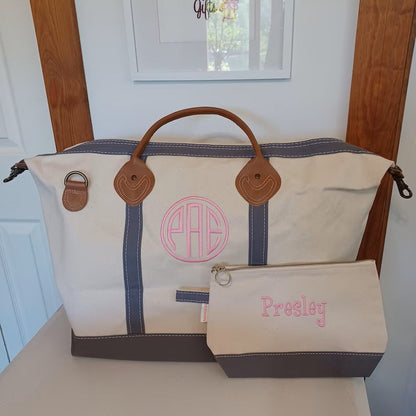 Personalized Weekender Duffel Bag with Matching Cosmetic Bag