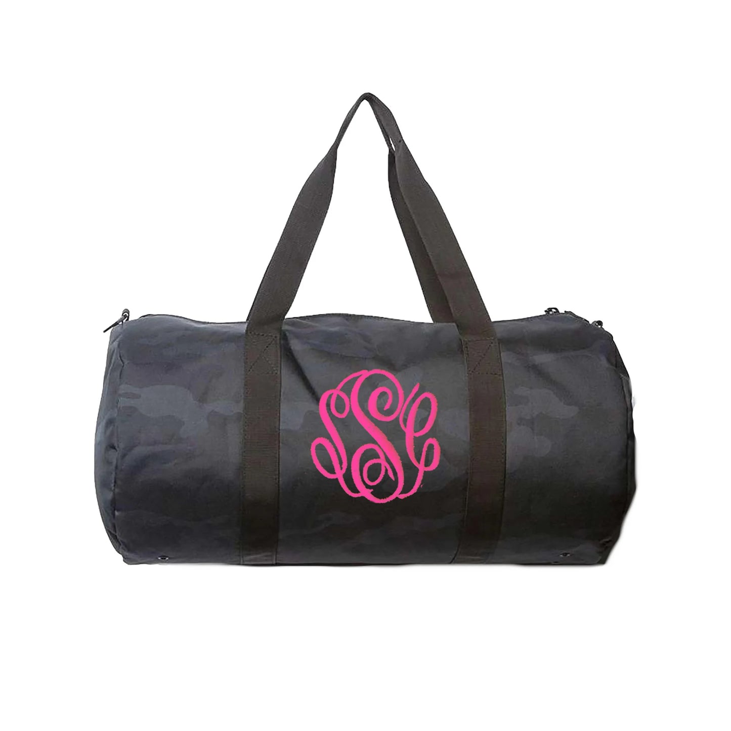 Black Leopard Print Duffel Bag with Monogram