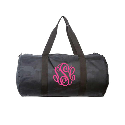 Black Leopard Print Duffel Bag with Monogram