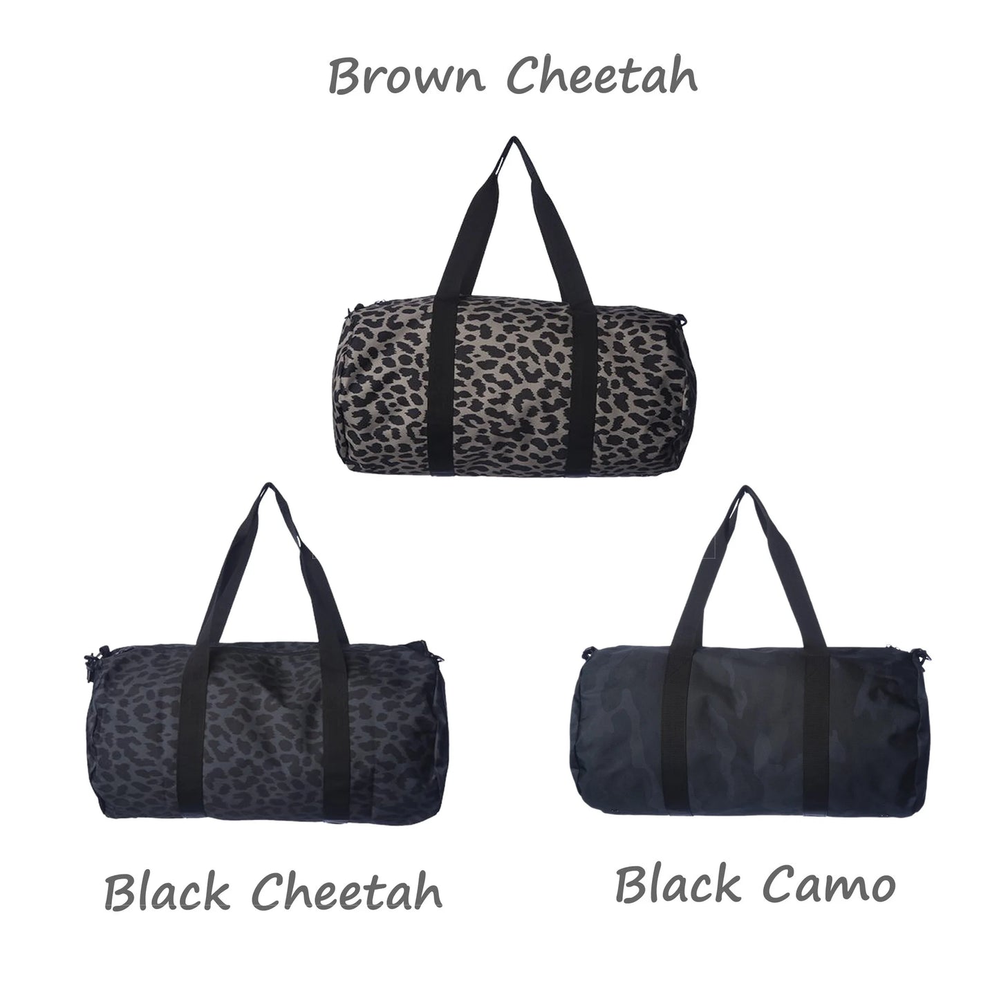 Black Leopard Print Duffel Bag with Monogram
