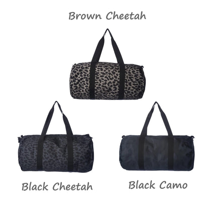 Black Leopard Print Duffel Bag with Monogram