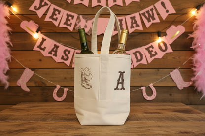 Bachelorette Party Favor Bag - Personalized Canvas Two Bottle Wine Icon Tote