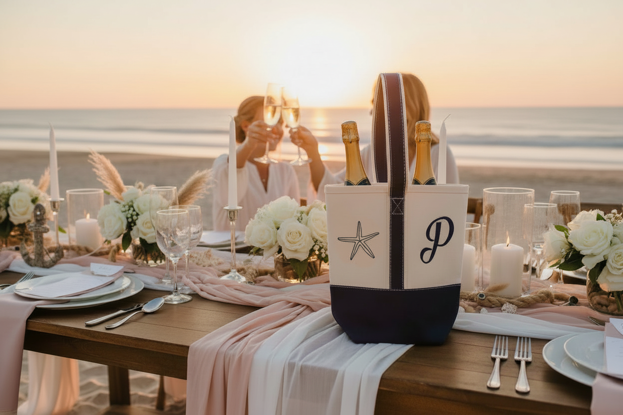 Bachelorette Party Favor Bag - Personalized Canvas Two Bottle Wine Icon Tote