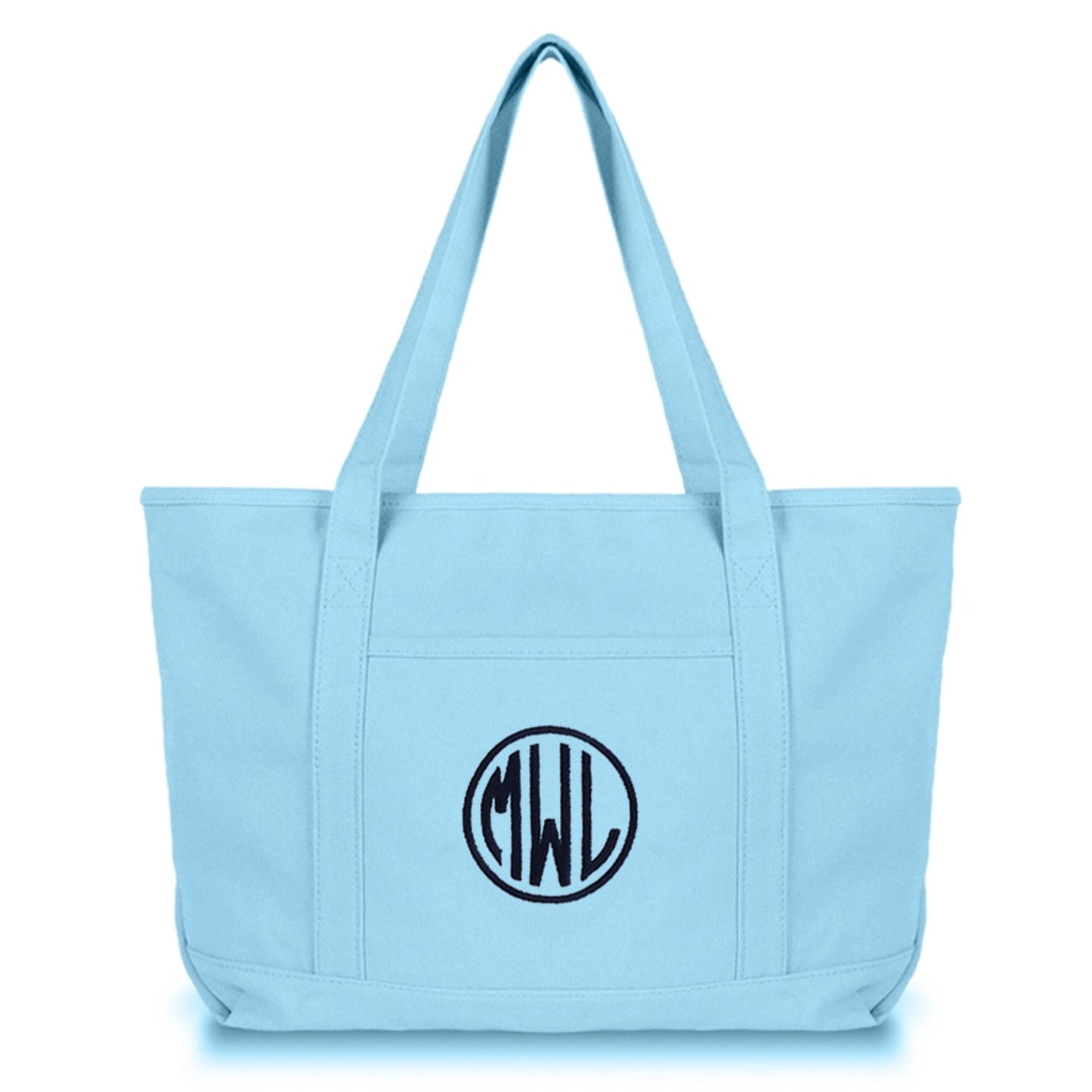 Light Blue Tote Bag with Embroidered Monogram