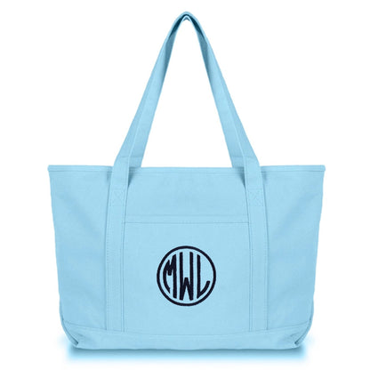 Light Blue Tote Bag with Embroidered Monogram