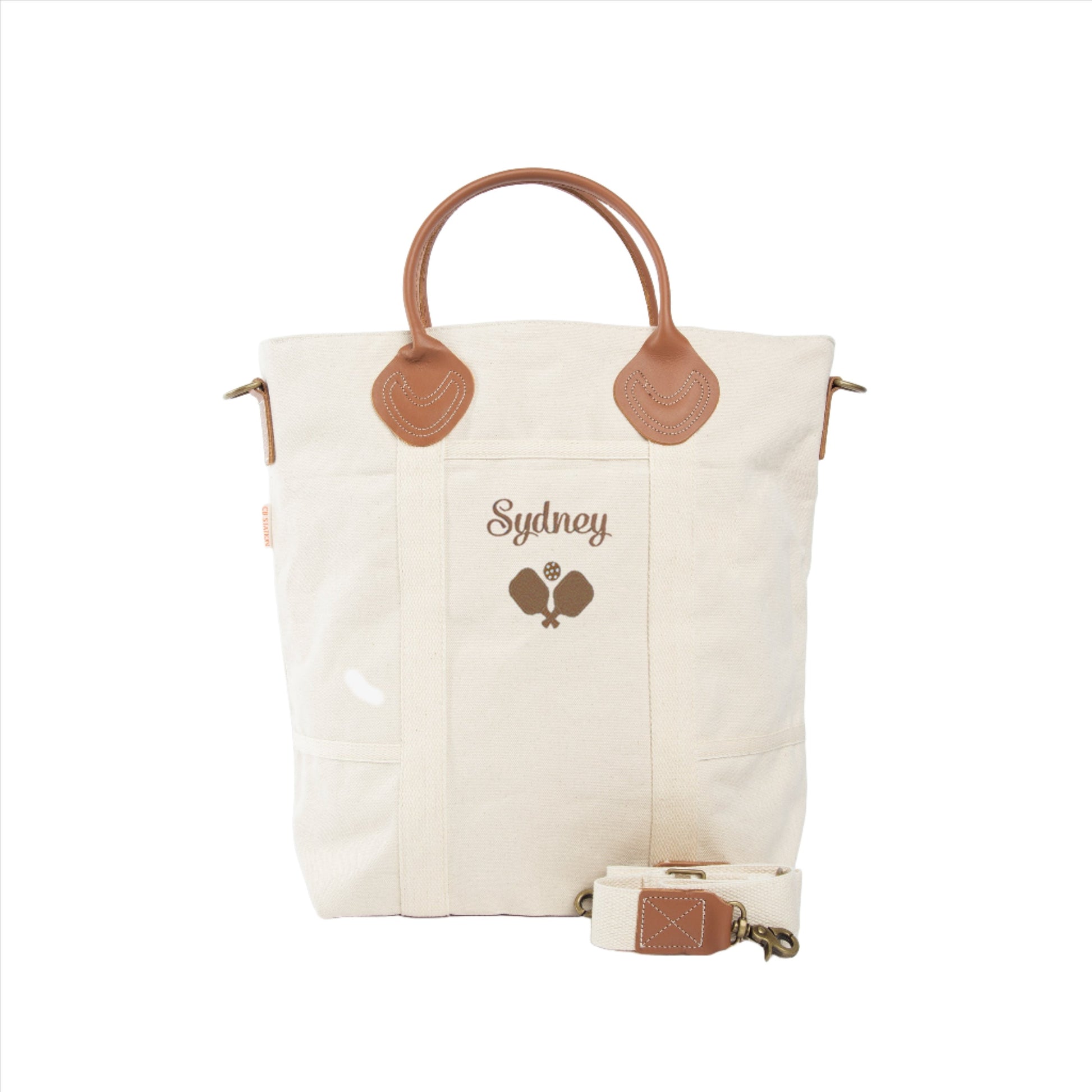 natural canvas pickleball bag with leather handles