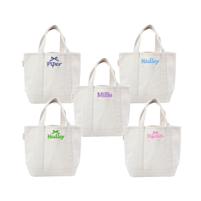 Mini Canvas Tote Bag with Embroidered Name
