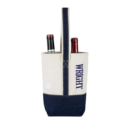 2 Bottle Navy Wine Tote embroidered with large name