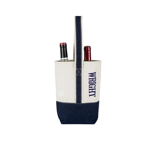 2 Bottle Navy Wine Tote embroidered with large name