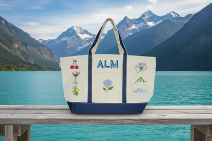 travel bag icon tote with patches
