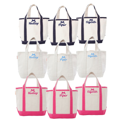 Mini Canvas Tote Bag with Embroidered Name