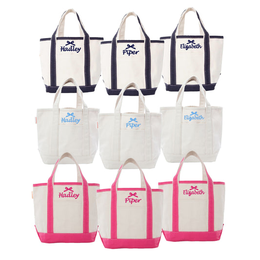 Mini Canvas Tote Bag with Embroidered Name