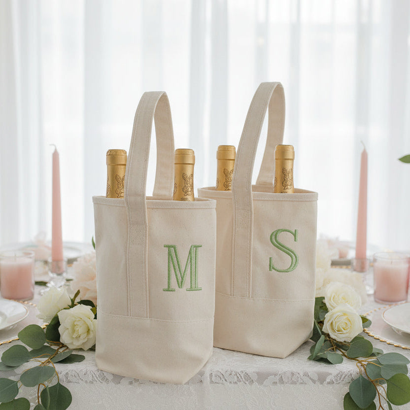 Bachelorette Party Favor Bag - Personalized Canvas Two Bottle Wine Icon Tote