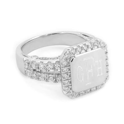 Sterling Silver Engraved Ring with CZ