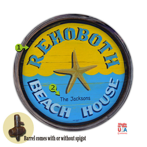 Personalized Barrel End Starfish Beach House Sign