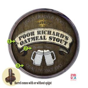 Personalized Barrel End Finest Grains and Hops Stout Beer Sign