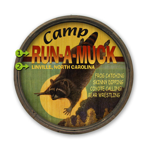 Personalized Barrel End Camp Run A Muck Lake Sign
