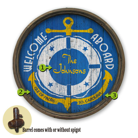 Personalized Barrel End Welcome Aboard Anchor Sign
