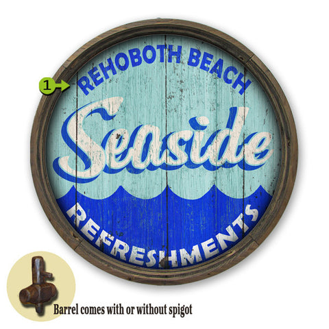 Personalized Barrel End Seaside Refreshements Sign
