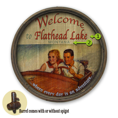 Personalized Barrel End Lake Adventure Sign