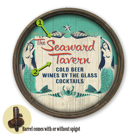 Personalized Barrel End Seaward Mermaid Tavern Sign