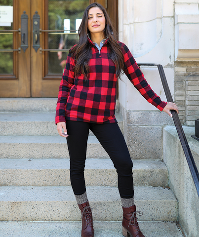 Plaid fleece quarter zip deals