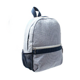 child size navy blue seersucker stripe backpack