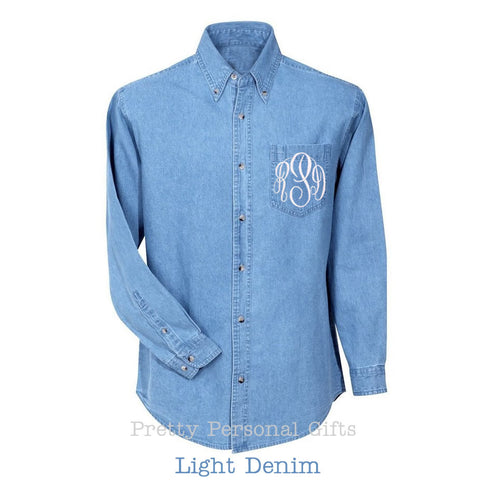 Monogrammed Denim Button Down Shirt