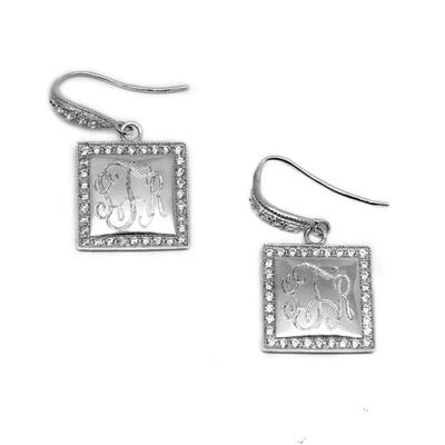 Sterling Silver Square Monogrammed Earrings