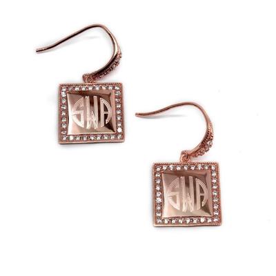 rose gold square monogrammed earrings